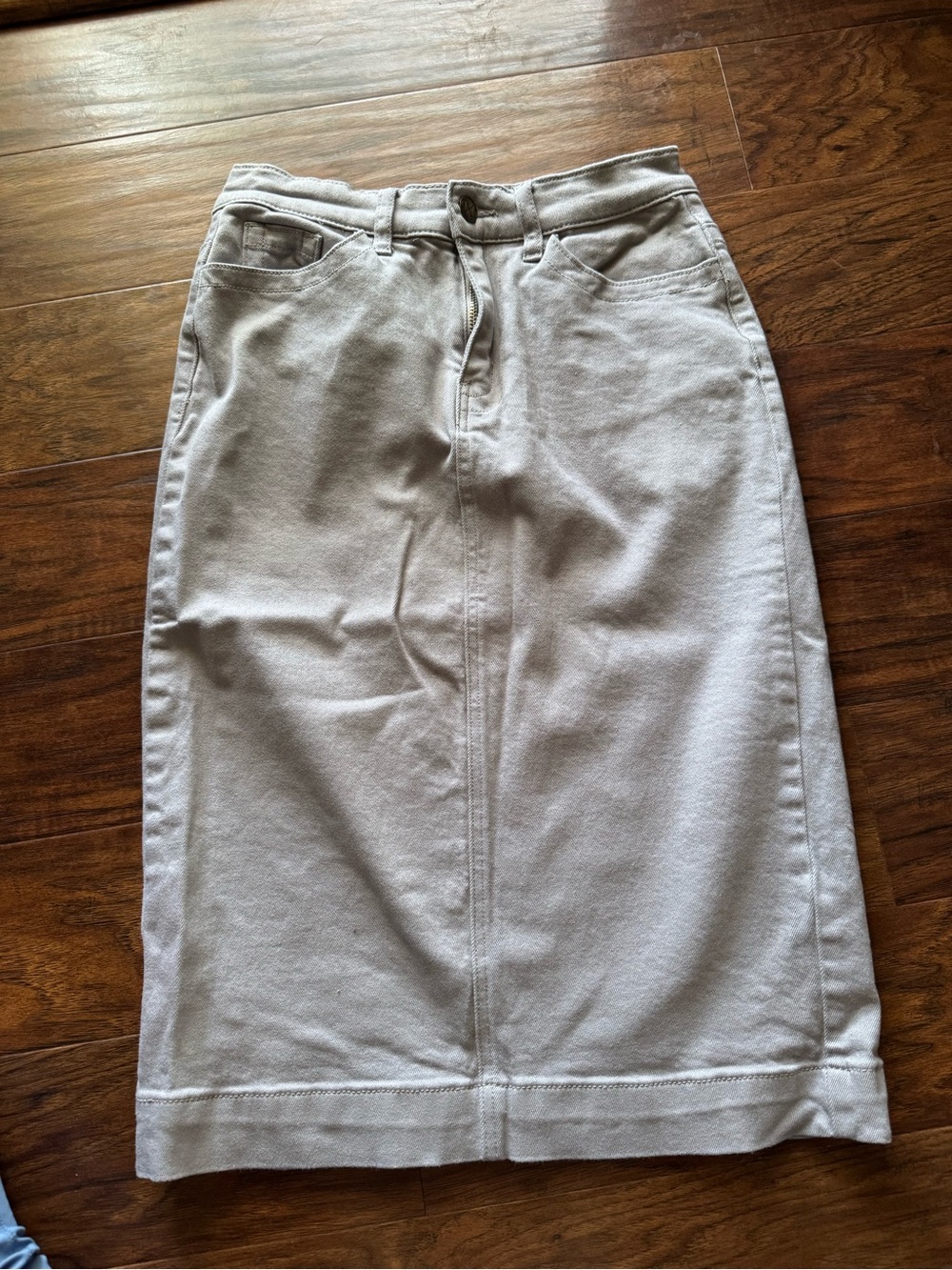 High-Waist Grey Denim Pencil Skirt